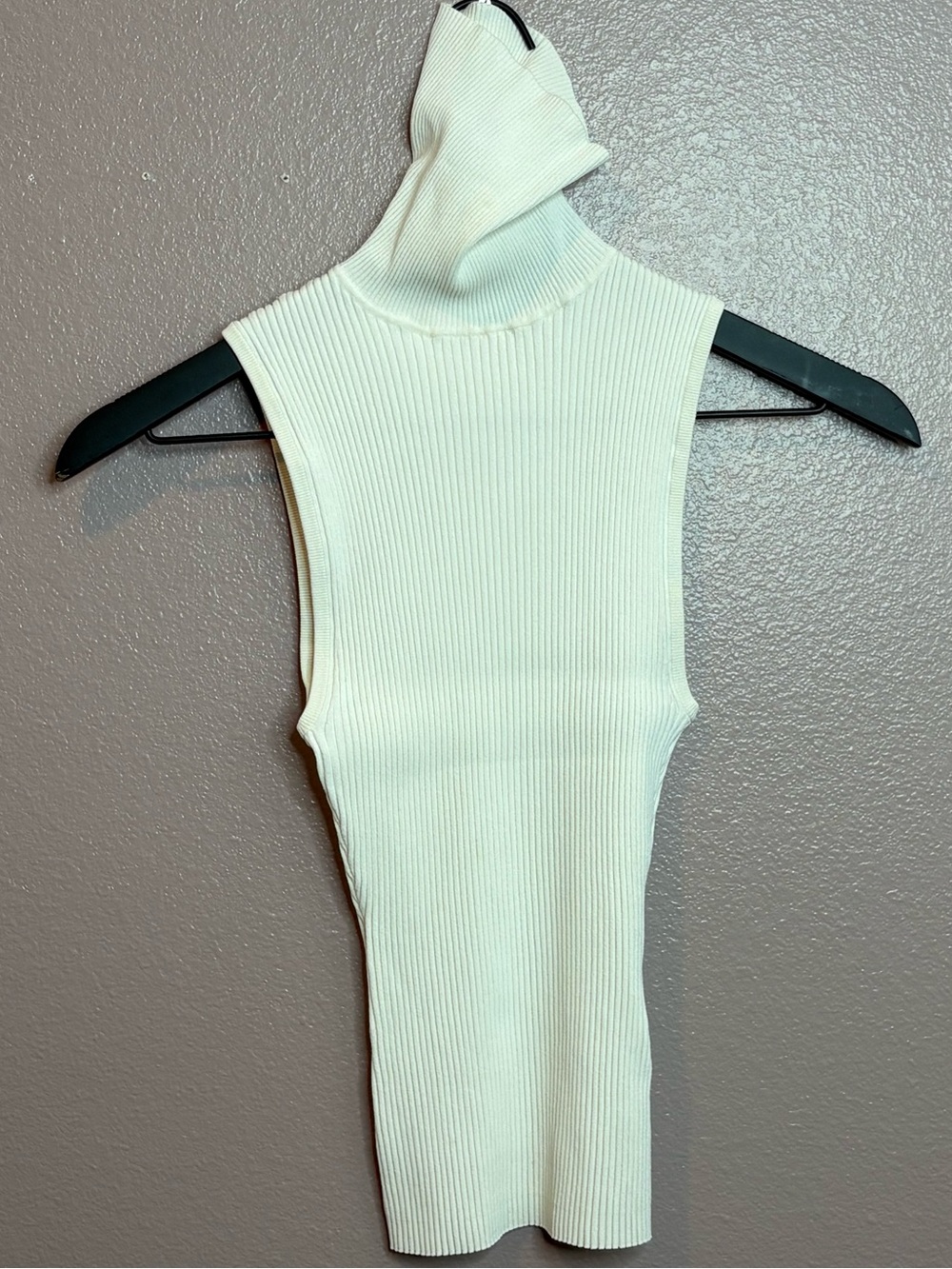 Cream Ribbed Sleeveless Turtleneck Top